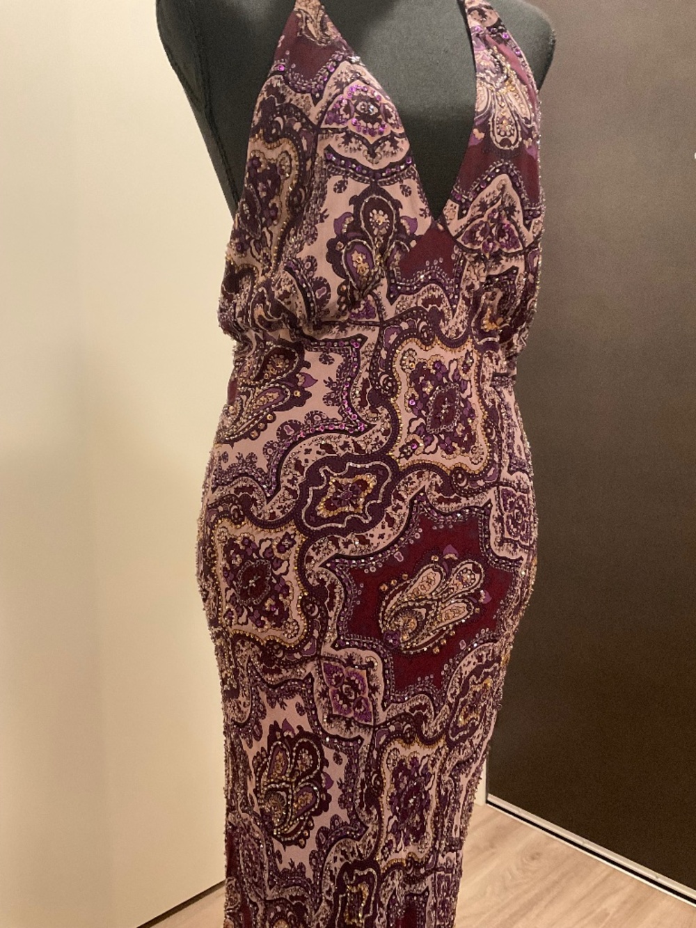 Georgiou Studio Beaded Purple Paisley  100% Silk  Dress.